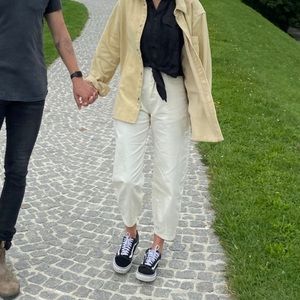 White balloon style crop jeans